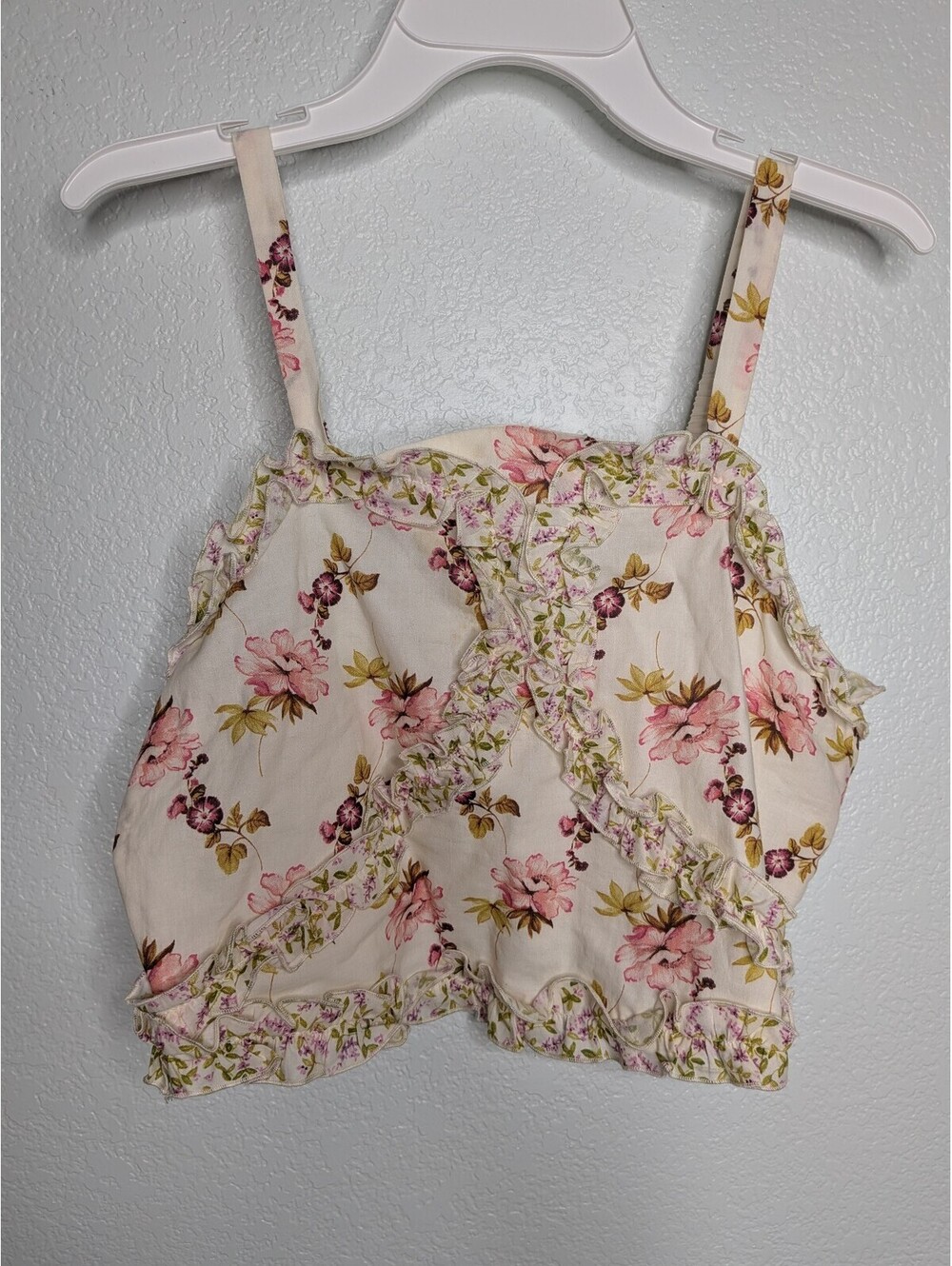Zara Girls Floral Ruffle Cami Top Size 13-14 Cream Pink Cottagecore